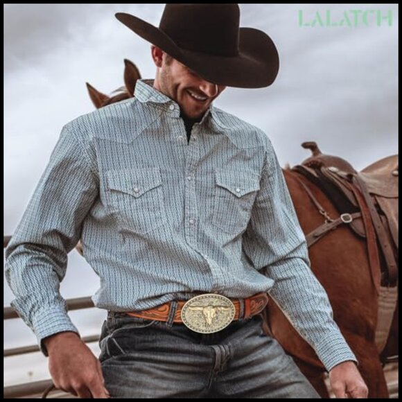 Western Leather Belt with Large Gold Bull Buckle for Jeans